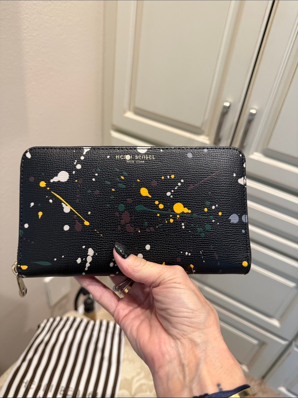 henri bendel Black Paint-Splatter Zip Wallet with Yellow and White Accents - Picture 9 of 11